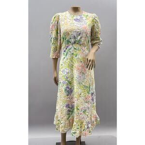Nobody's Child Dress Women UK 6 US 2 Floral Eyelet Lace Midi Puff Sleeve Tea